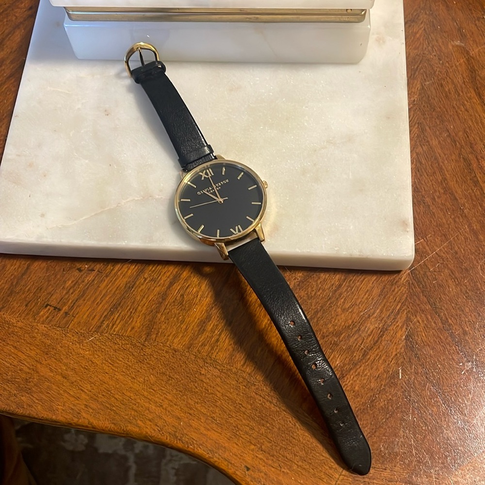 Olivia Burton Black & Gold Watch